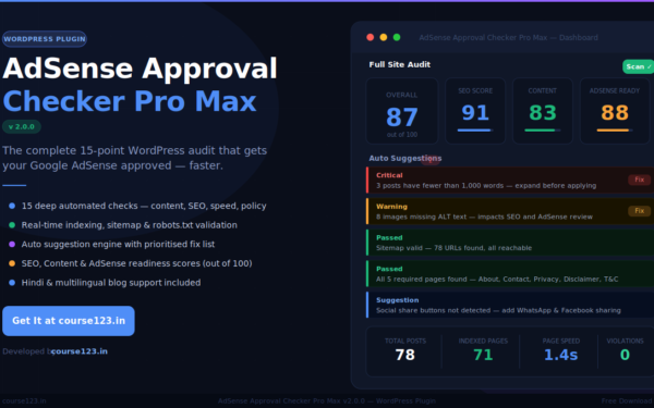 AdSense Approval Checker Pro Max — WordPress Plugin