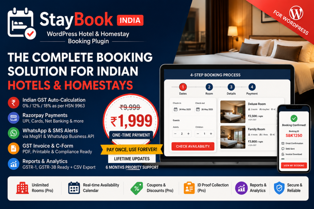 StayBook India – WordPress Hotel Booking Plugin