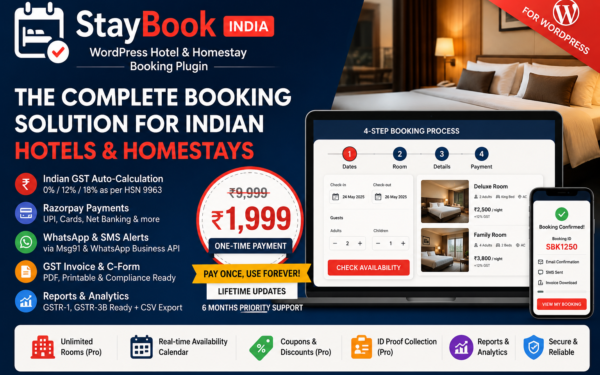 StayBook India – WordPress Hotel Booking Plugin