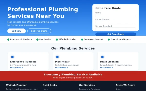 Wpihub Plumber — Professional WordPress Theme for Plumbers & Home Service Businesses